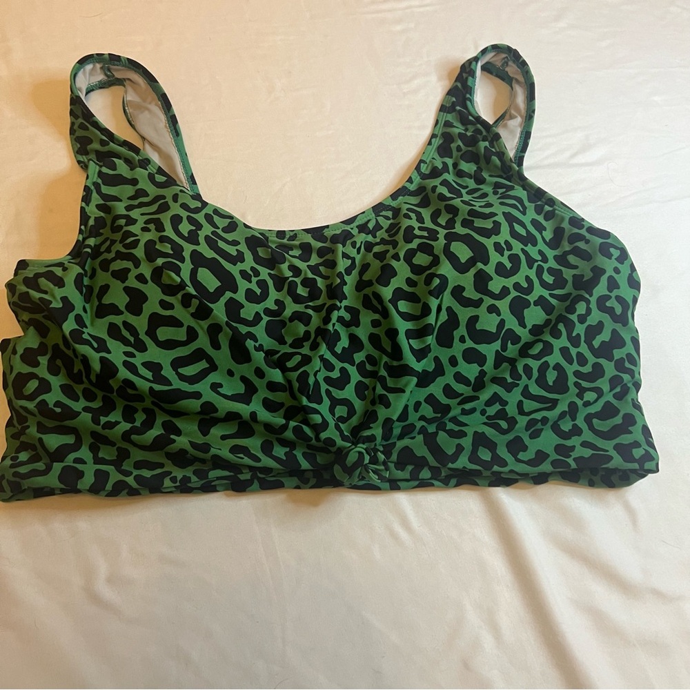 Green Leopard Print Bikini Top - Sporty Scoop Swim Bralette